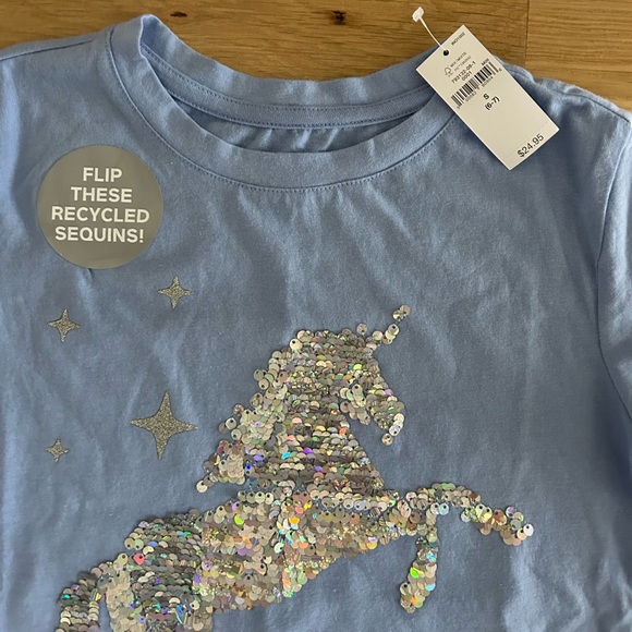Gap Kids Unicorn Sparkle Blue Short Sleeve Tee Shirt Size S 6-7 - Picture 3 of 5